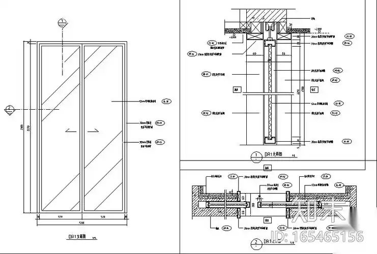 厨房玻璃推拉门施工图下载【id:165465156】