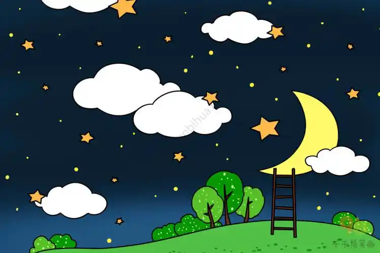 星空简笔画 抬头仰望星空会看到不一样的风景_儿童画