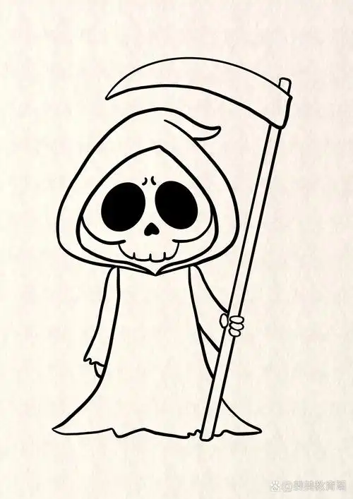 简笔画12/100天|q版鬼怪|斗篷骷髅 穿斗篷拿镰刀的骷髅鬼怪94