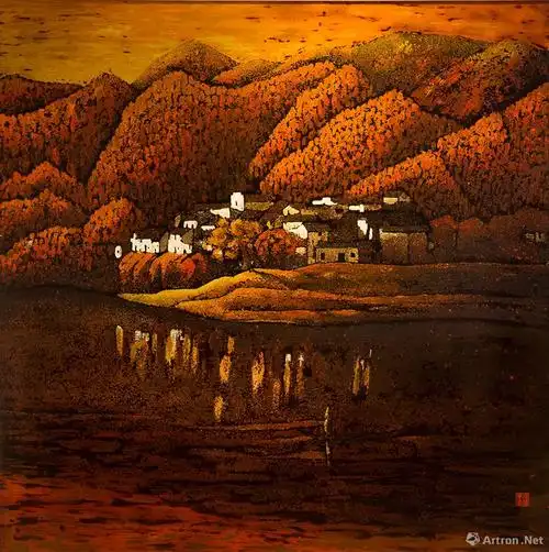 新安人家_漆画系列_范福安作品展_范福安在线作品_范福安官方网站