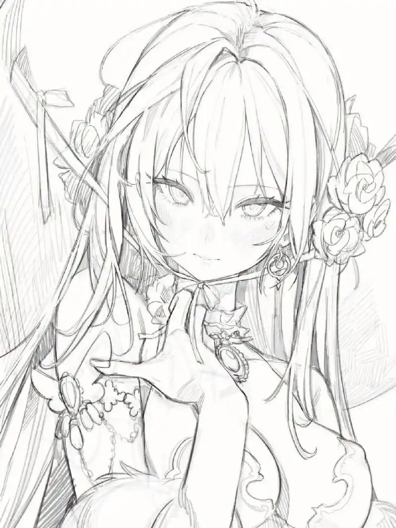 漫画少女人物线稿绘画参考素材 漫画少女人物线稿,适合临摹!