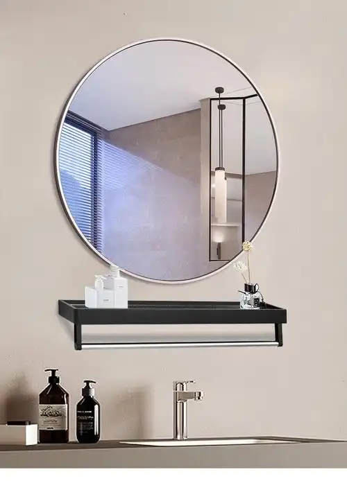 卫生间浴室圆镜带置物架壁挂镜子挂墙洗脸盆厕所洗手间镜子免打孔