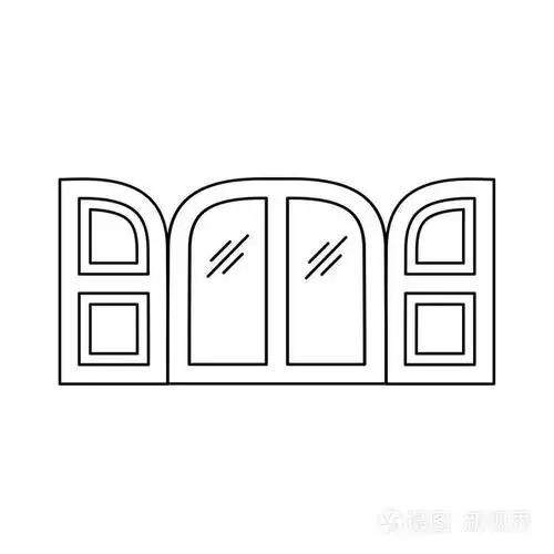 插画 黑白插图的旧拱形窗户快门.木制复古户外贾鲁西的矢量线图标.