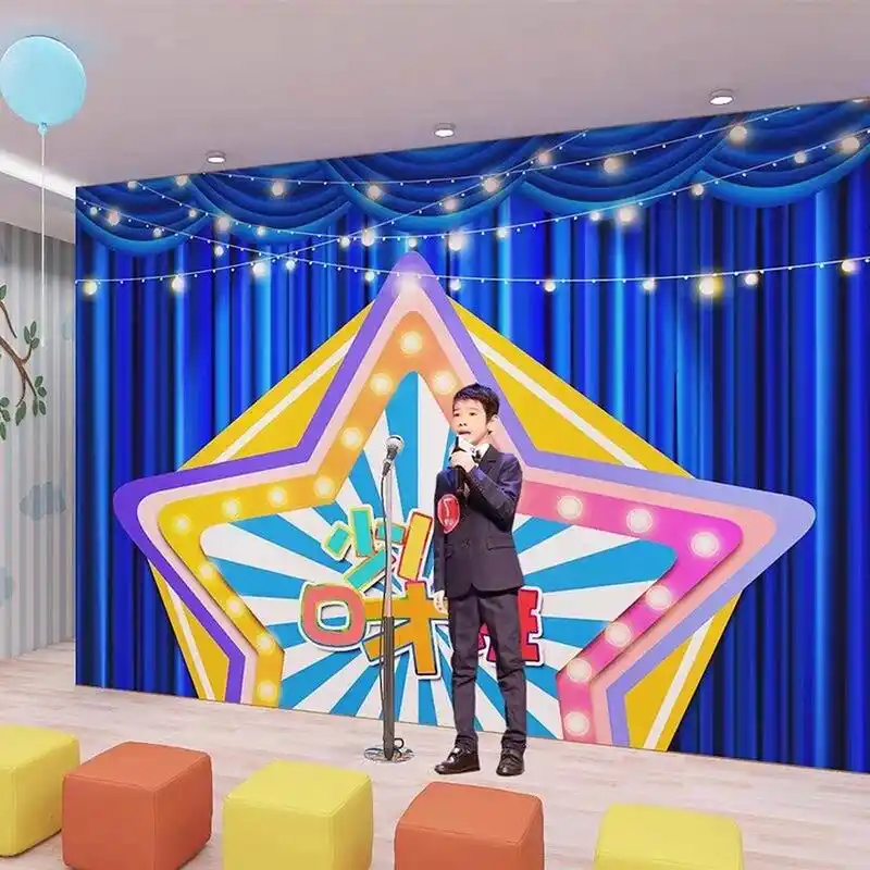 小主持人比赛舞台墙纸幼儿园表演背景墙布口 少儿口才培训班舞台墙纸