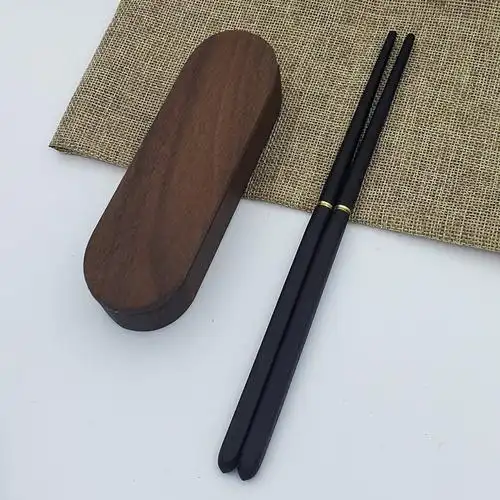 c带胡桃木盒折叠筷高档檀木鸡翅木筷可折叠筷子真木餐具抽拉盒套