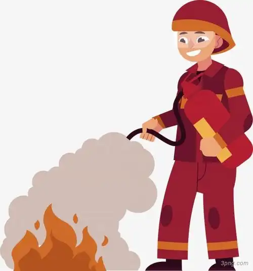 灭火的消防员png素材透明免抠图片-卡通手绘