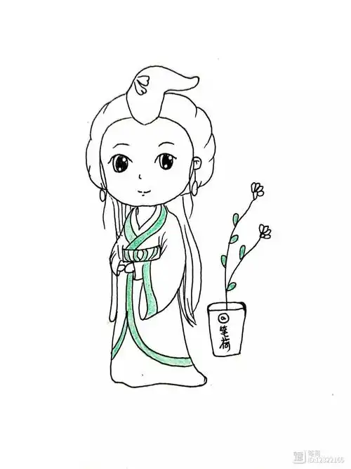 下面是q版貂蝉简笔画的四个步骤分解图.