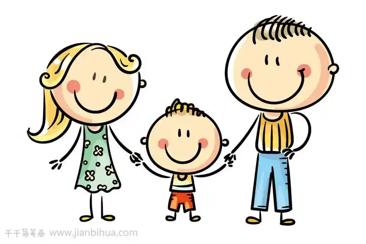 幸福的三口之家简笔画_家庭人物简笔画