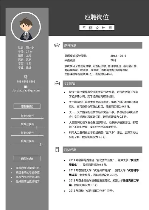 资深平面设计师个人简历word模板