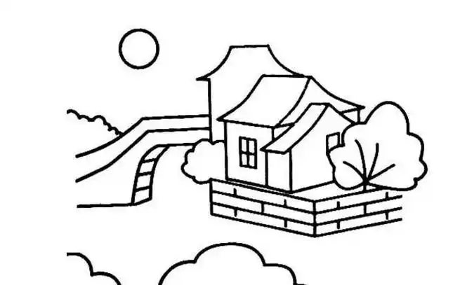 建筑简笔画 - 9252儿童网9张春天的超简单的花园风景简笔画大全风景简