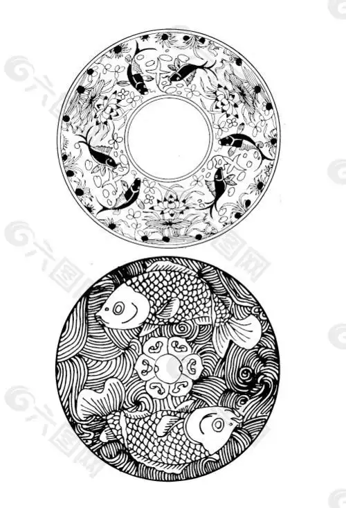 传统吉祥动物纹样圆盘双鱼(ai,矢量图)