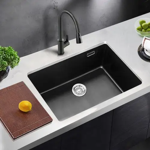 韦普厨房吧台黑色石英石水槽大单槽花岗岩阳台洗菜盆台上下洗碗池