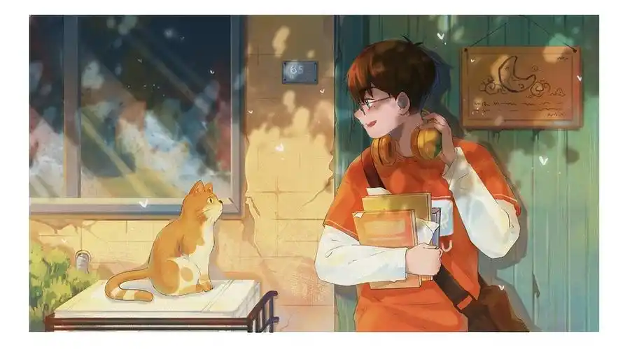 少年猫咪插画by六十五便士