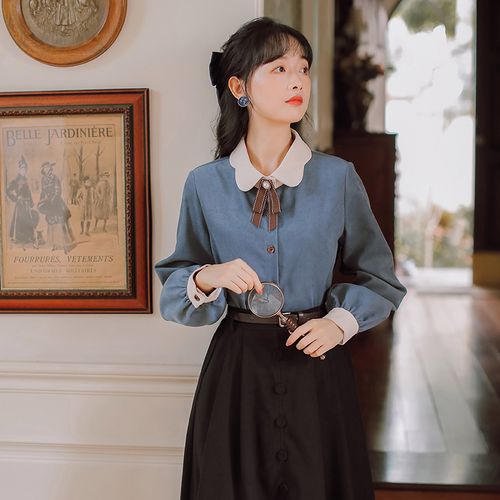 秋冬季连衣裙朗诵演讲比赛服装女民国风复古小洋装少女学生两件套