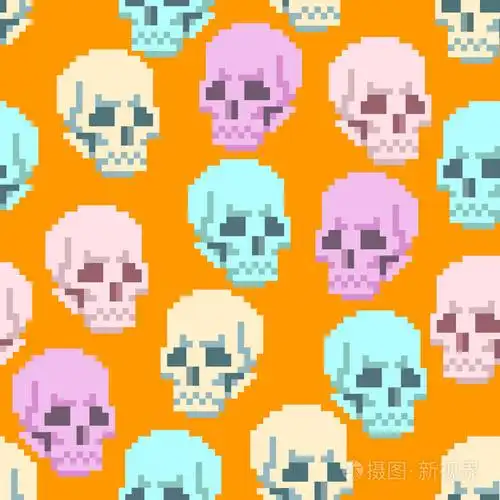 无缝像素骷髅图案插画-正版商用图片1q4qnf-摄图新视界