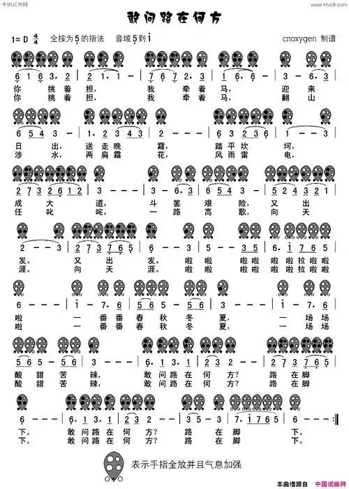 陶笛曲谱《敢问路在何方》 - 爱曲谱