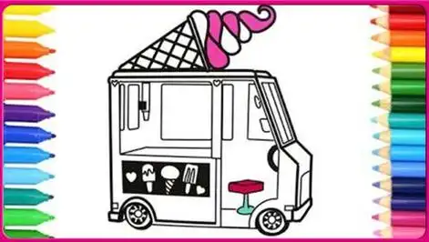 儿童简笔画车冰淇淋车