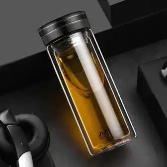 富光玻璃杯双层大容量喝水杯子男女车载便携健牌过滤耐高温泡茶杯500