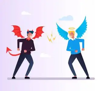 神魔冲突对立概念.宗教矢量平面卡通图案设计照片