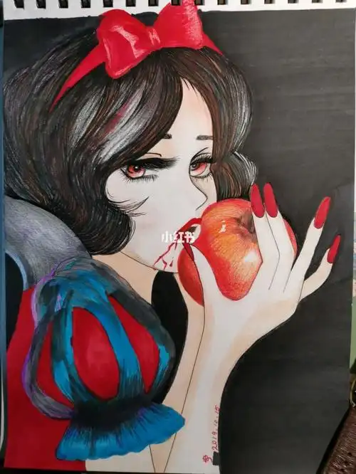 今天人都是飘的,心情不好,又不能去干坏事,就画个暗黑的白雪公主