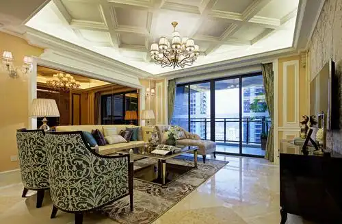 苏州恒大悦珑湾奢华欧式风格客厅装修效果图-好得家平台