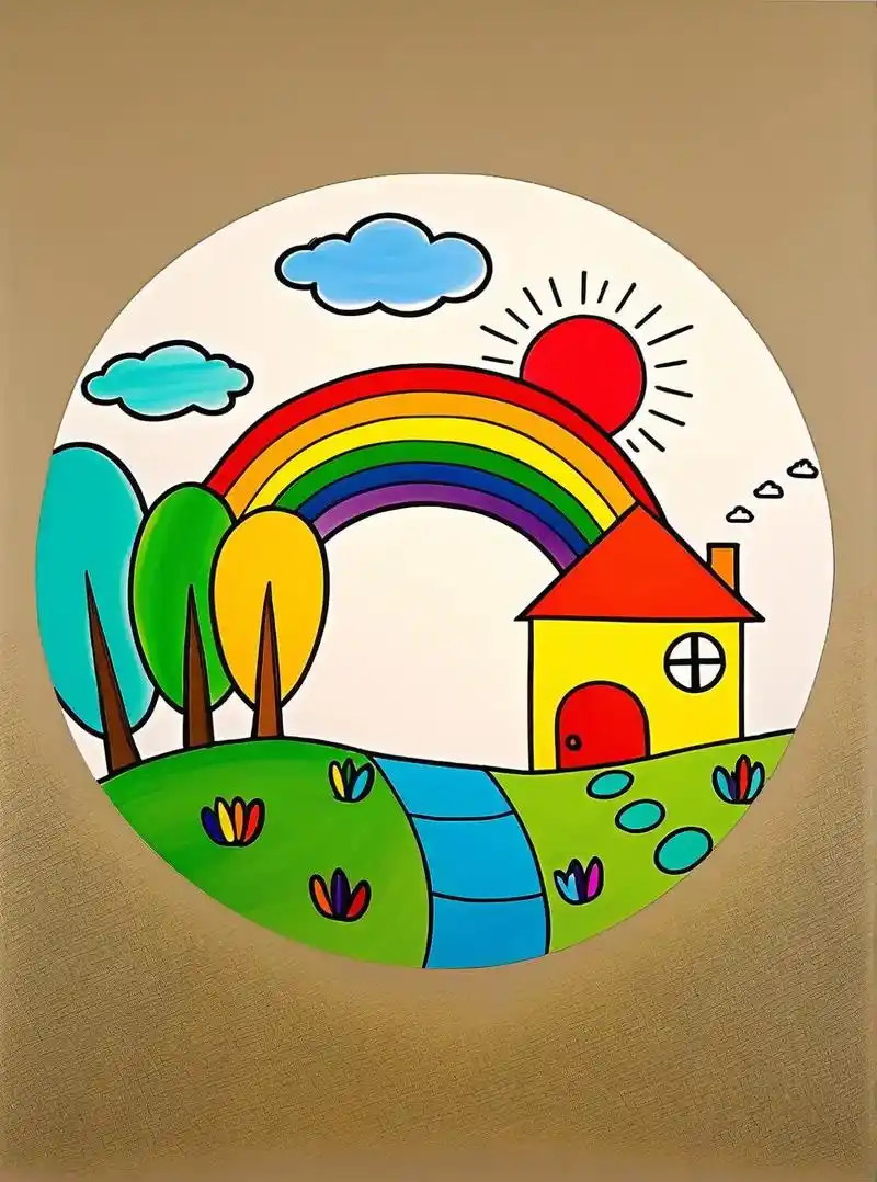 下雨后,画一幅彩虹的创意绘画,简单又好看,就连幼儿园的小朋友 - 抖音