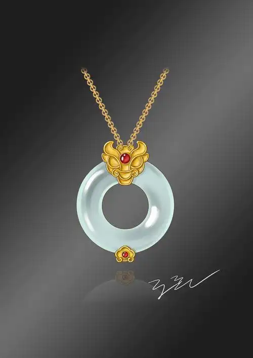 翠青花烟雨标签金镶玉首饰珠宝设计吊坠手绘作品信息创作时间2021