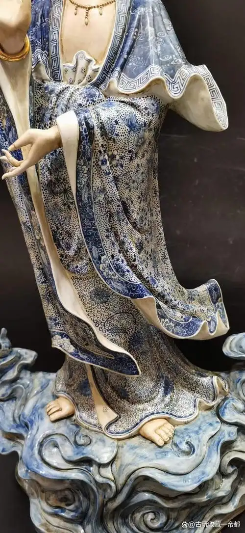 曾龙升,青花粉彩观音造像摆件「旧藏」高77cm