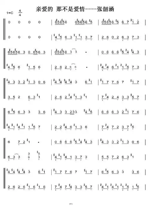 张韶涵 亲爱的那不是爱情 初学者c调简易版 钢琴双