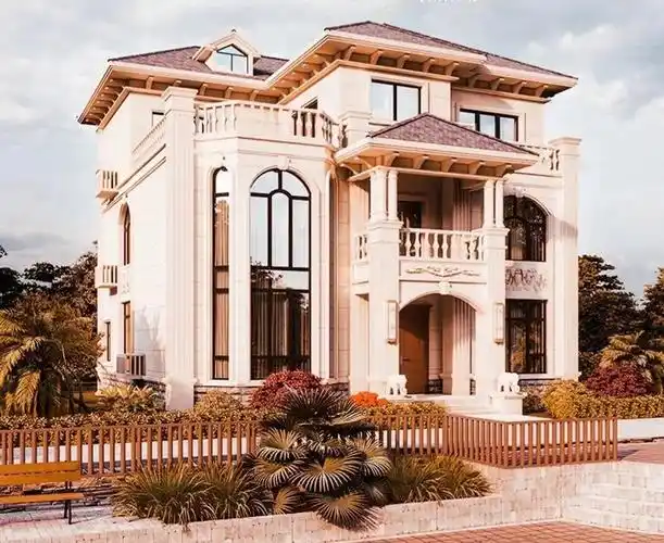 三层欧式唯美,自建房别墅,立面以白色为主,素雅而大方八角窗设计