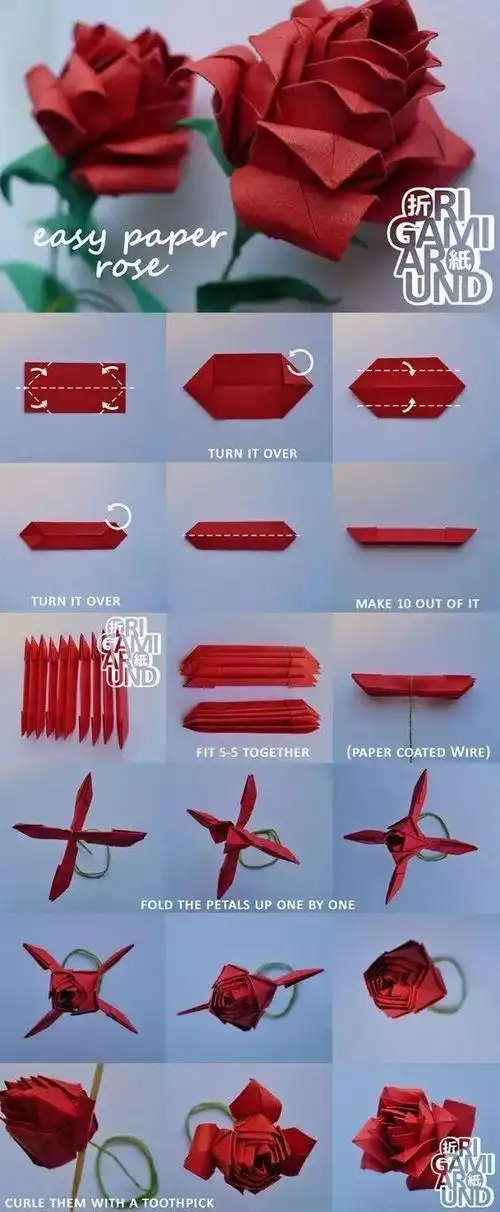 50种纸玫瑰花折法(15种玫瑰花的折法)(9)