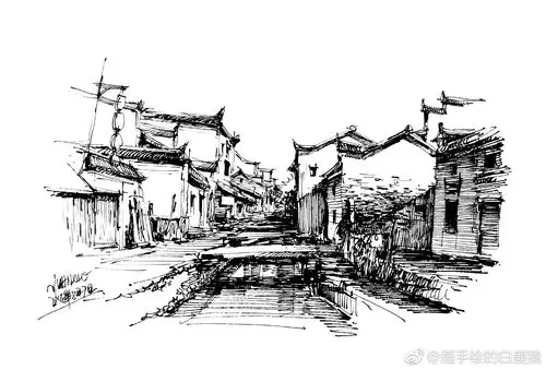 古朴的中式建筑钢笔画@手绘插画教程 @手绘时光集