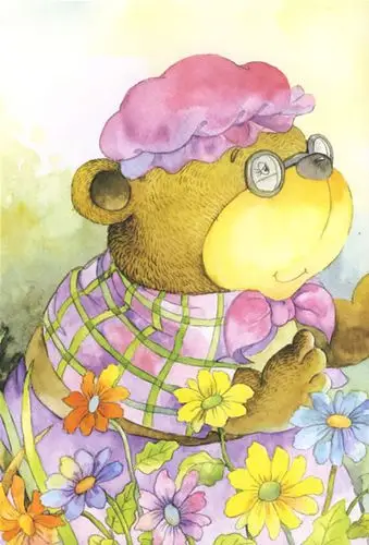 正在花园里玩耍的小熊跑去问熊奶奶.