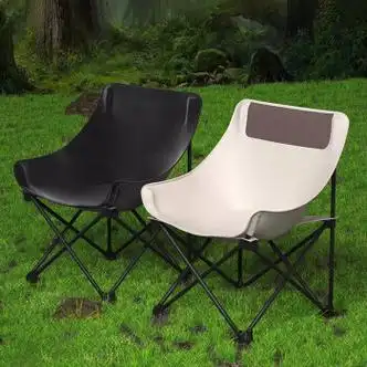 折叠椅月亮椅躺椅便携式露营椅子靠背沙滩椅懒人靠椅豪华款大号曜石黑