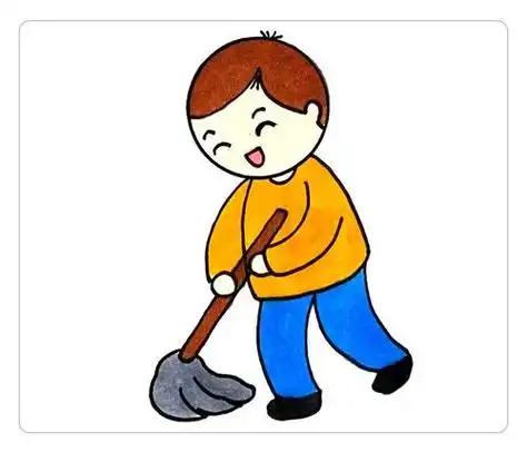 五一劳动节小女孩做家务扫地简笔画图片