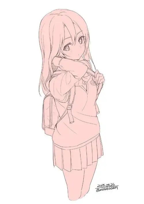 【绘画素材】超正のjk少女线稿图,裙子太短不准进校嗷