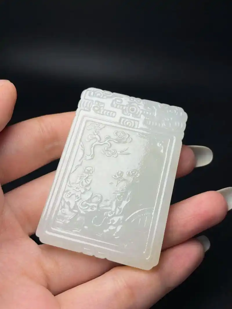 和田玉明清子冈牌,雕刻牧牛童子,牌型美观,工艺生动流畅,玉质 - 抖音