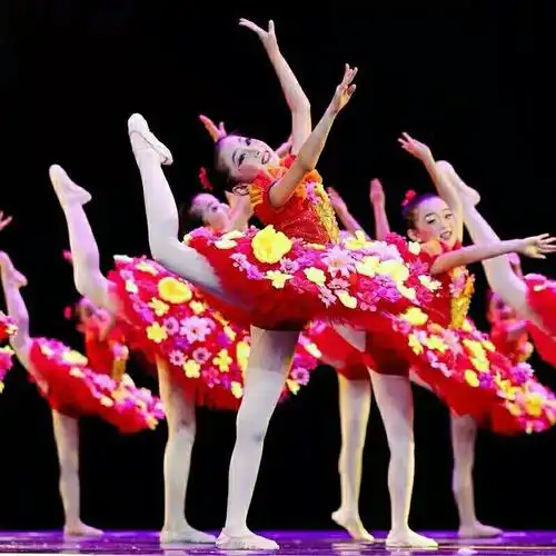 小荷风采花儿那样红儿童演出服亮片公主蓬蓬裙 六一舞蹈表演服 红色