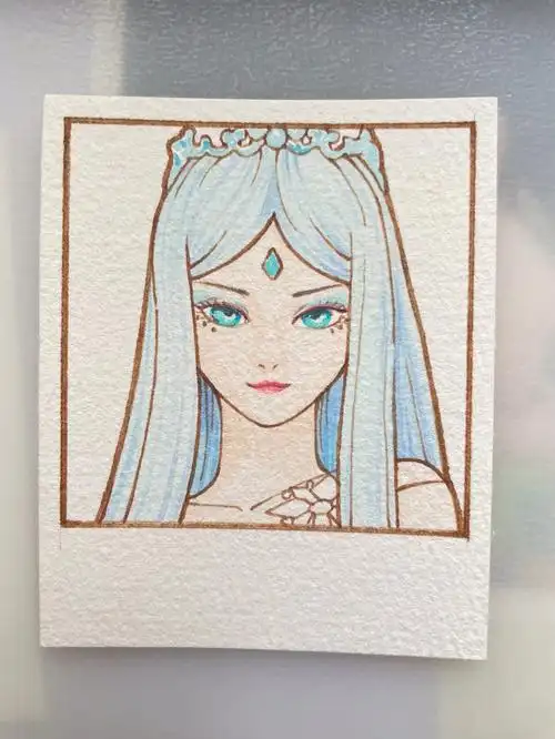 钢笔淡彩叶罗丽|冰公主|附线稿过程图