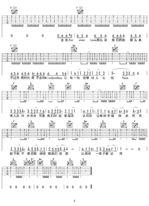 我们的歌吉他谱_王力宏_c调标准版_高清六线谱1