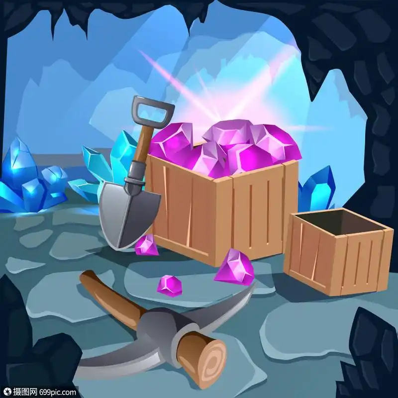 卡通挖掘游戏成与同的挖掘设备内的洞穴矢量插图矿物山