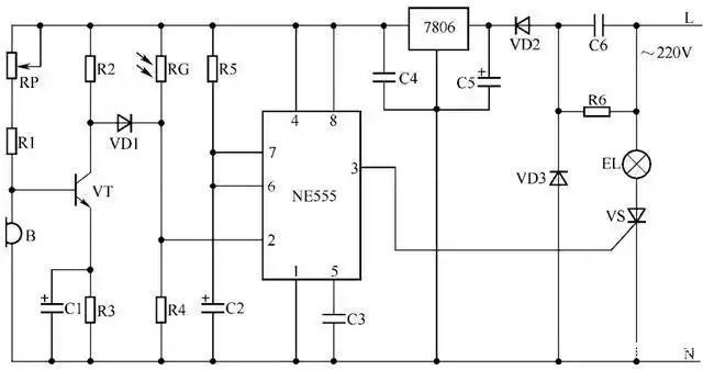 555声光控制照明灯电路的工作原理