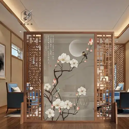 玄关新中式屏风隔断客厅实木新款镂空挡煞小户型遮挡现代家用进门