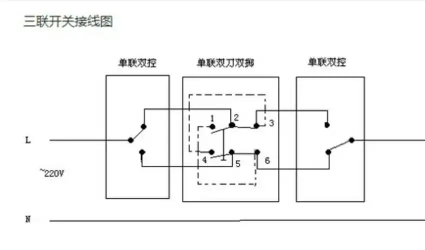 松下一灯多控开关接线图