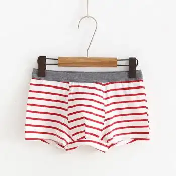 男士纯棉内裤平角 棉质条纹款中腰四角青年男内裤 艳红白条纹 xxxl