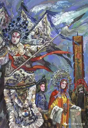 x60cm-纸本丙烯《牧野战龙》-冯戈-100x130cm-布面油画《三月烽火》