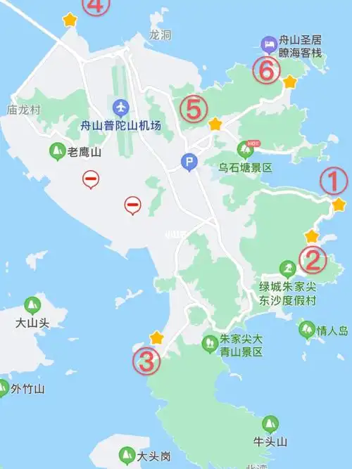 自驾沿着朱家尖海边开一圈,发现好多让人眼前一亮的景点,地图上已标记