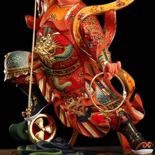 台湾手工彩绘香樟木雕三太太子哪吒神像护法装饰摆件