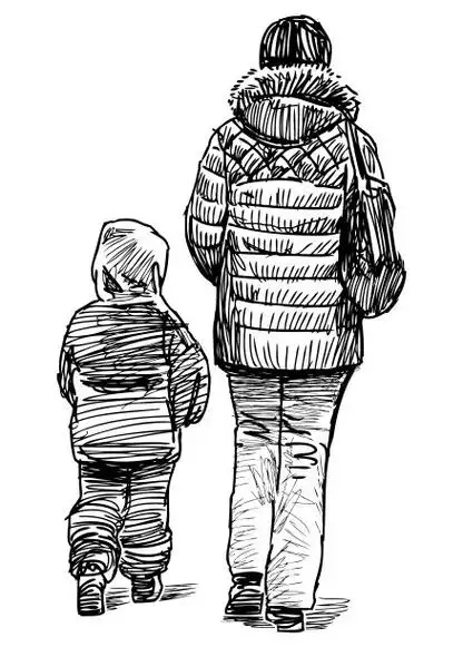 画一个母亲带着孩子走路的样子图片下载