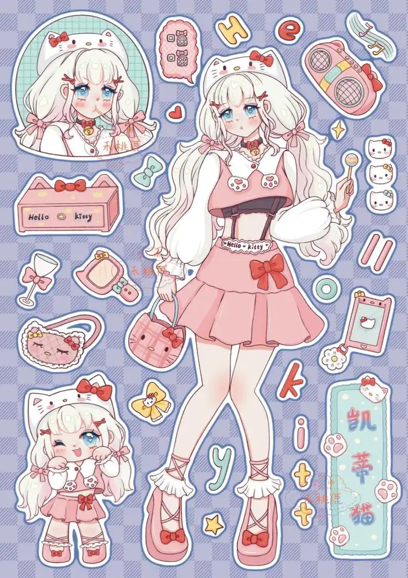原创贴纸 | 凯蒂猫拟人画好啦 玉桂狗77 毛毯熊77 库洛米77 美